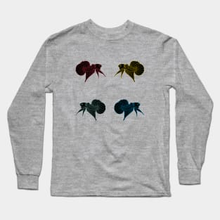 set of betta fish silhouette illustrations in glowing neon colors Long Sleeve T-Shirt